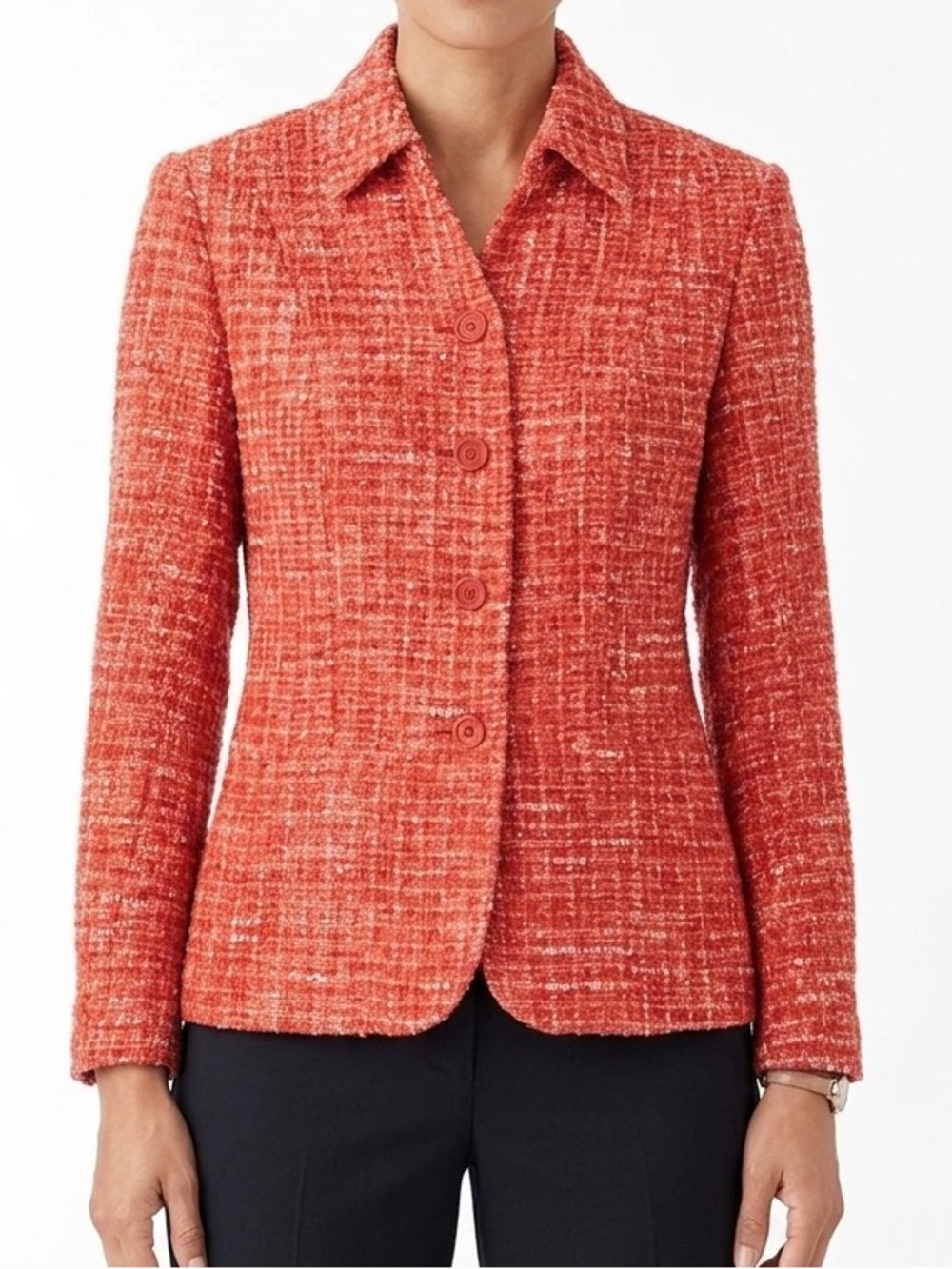 Coldwater Creek Tweed Blazer Orange Petite 8P Textured Jacket